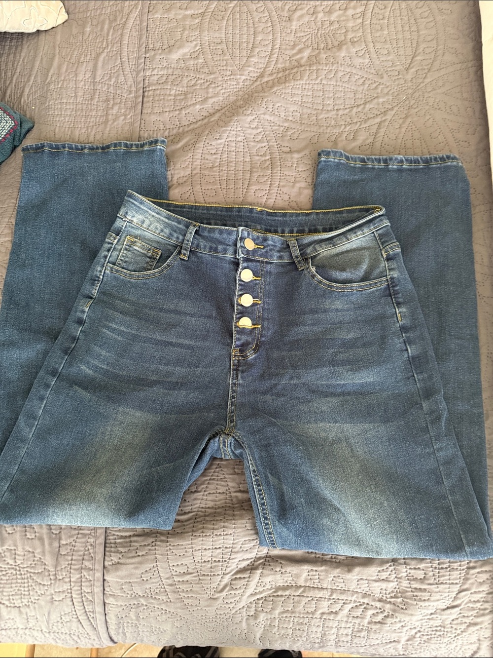 High-Rise Button-Fly Blue Denim Jeans